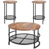 VEVOR 3 Pieces Round Coffee Table Sets, 31.5 in Industrial Living Room Table with 2 End Side Tables