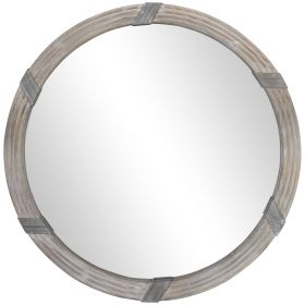 HOMCOM Round Wood Wall Mirror 31 Inch Natural Wood Color