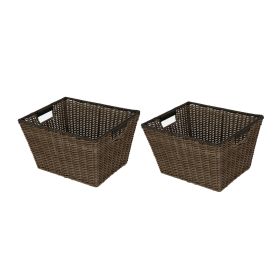 Large Poly Rattan Storage Basket with Handles, 2 Pack