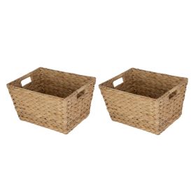 (2 pack) Large Water Hyacinth Decorative Storage Basket with Handles, 14 in x 11 in x 8.5 in