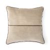 18" x 18" Beige Velvet With Faux Leather Trim Polyester Decorative Pillow
