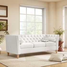 Elegant Transitional 3-Seat Sofa with Flared Arms, Nailhead Trim & Solid Wood Legs