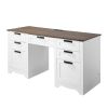 VEVOR Executive Desk, Farmhouse Office Table with Charging Station, Heavy Duty Particle Board Executive Table with Storage Drawers