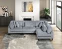 4-Piece Modular Sectional Sofa Set Gray Corduroy Soft Cushion Pillows Solid Wood Legs