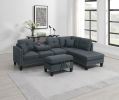3-PCS Sectional Sofa Set LAF Sofa RAF Chaise And Storage Ottoman Cup Holder Charcoal Color Linen-Like Fabric