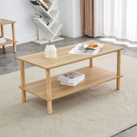 Modern 2-Tier Coffee Table with Open Storage Shelf, Rounded Rubberwood legs,Stable and Durable