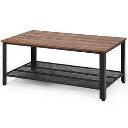 Metal Frame Wood Coffee Table Console Table with Storage Shelf