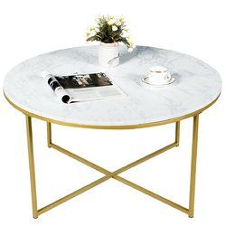 Modern Faux Marble Top Round Accent Side Coffee Table