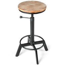 Industrial Swivel Wooden Seat Height Adjustable Bar Stool