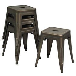 18" Height Set of 4 Stackable Backless Industrial Metal Stools