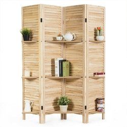 4 Panel Freestanding Folding Hinged Room Divider with 3 Display Shelves