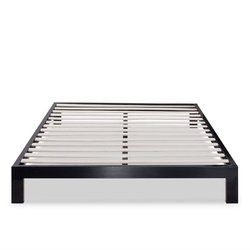 Twin size Asian Style Black Metal Platform Frame with Wooden Slats