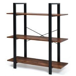 3-Tiers Bookshelf Industrial Bookcases Metal Frame Shelf Stand