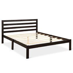 Solid Wood Platform Bed Wood Slat Support Queen Size Bed Frame