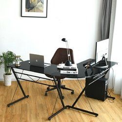 L-Shape Computer Desk Tempered Glass Laptop Table Home Office