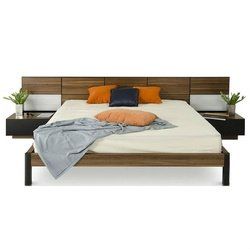 Modern Wood Platform Bed Frame with Headboard and 2 Nightstands, King Size