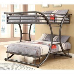Full Over Full Size Modern Metal Bunk Bed Frame in Gunmetal Finish