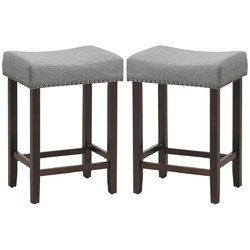 Nailhead Saddle Bar Stools with Fabric Seat & Wood Legs