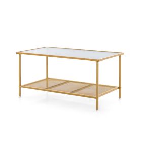 2-Tier Coffee Table with Shelf Center with Tempered Glass Top