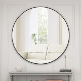 Wall Mirror 39 Inch Black Circular Mirror Metal Framed