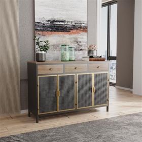 48" Wide 4 Door Modern Sideboard with 3 Top Drawers