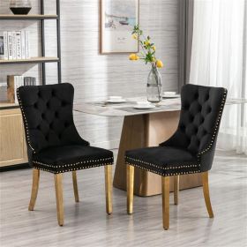 High-end Tufted Solid Wood Contemporary Velvet Upholstered Dining Chair with Golden Stainless Steel Plating Legs