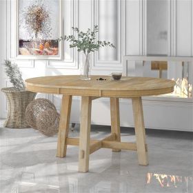 Farmhouse Round Extendable Wood Dining Table with 16" Leaf (Natural Wood Wash)