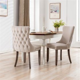Furniture,Upholstered Wing-Back Dining Chair with Backstitching Nailhead Trim and Solid Wood Legs,Set of 2, Beige