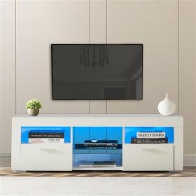White modern TV Stand with LED Lights, high glossy front TV Cabinet, can be assembled in Living Room or Bedroom