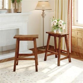 Farmhouse Rustic 2-piece Counter Height Wood Kitchen Dining Stools, Walnut
