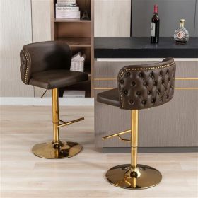 Swivel Barstools Adjustable Seat Height, Polyurethane Upholstered Bar Stools with Tufted Back