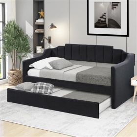 Upholstered Twin Daybed with Trundle, Black
