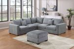 L-Sectional 4 pcs Sofa Corduroy Fog Color LAF And RAF Loveseat Corner Wedge Ottoman