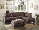 3 Pc Sectional Sofa Chocolate Polyfiber Cushion Tufted Reversible Chaise Ottoman