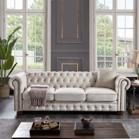 Chesterfield sofa Beige linen fabric