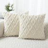 Soft Throw Pillow Covers 18x18 - PlushDecorative Pillow Covers - with 3D Pattern - Set of 2 - Cream White