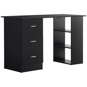 Home Office Desk with 3-Tier Storage Shelves, 3 Drawers, Black