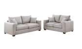 Classic Living Room 2pc Ivory Corduroy Sofa And Loveseat with Pillows, Square Arms
