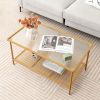 2-Tier Coffee Table with Shelf Center with Tempered Glass Top
