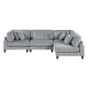 4-Piece Modular Sectional Sofa Set Gray Corduroy Soft Cushion Pillows Solid Wood Legs