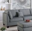 Grey Color 3pcs Sectional Reversible Chaise Sofa And Ottoman Polyfiber Linen Like Fabric Cushion