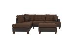3 Pc Sectional Sofa Chocolate Polyfiber Cushion Tufted Reversible Chaise Ottoman