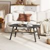2-Tier Rectangular Center Coffee Table with Rattan Storage Shelf and Rubber Wood Legs