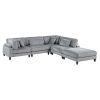 5pc Modular Sectional Set Gray Corduroy Upholstery 2x Armless Chairs 2x Corner Seats 1x Ottoman Pillows Living Room Furniture