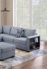 Contemporary Functional Sectional Sofa 4pc Set Gray Boucle with Built-in Shelfs Wedge, Ottoman