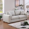 Classic Living Room 2pc Ivory Corduroy Sofa And Loveseat with Pillows, Square Arms