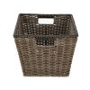 Large Poly Rattan Decorative Storage Basket with Handles, 14 in x 11 in x 8.5 in