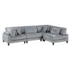 4-Piece Modular Sectional Sofa Set Gray Corduroy Soft Cushion Pillows Solid Wood Legs