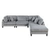 5pc Modular Sectional Set Gray Corduroy Upholstery 2x Armless Chairs 2x Corner Seats 1x Ottoman Pillows Living Room Furniture