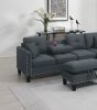 3-PCS Sectional Sofa Set LAF Sofa RAF Chaise And Storage Ottoman Cup Holder Charcoal Color Linen-Like Fabric